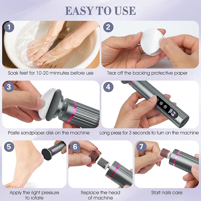 Electric Foot Callus Remover, 2 in 1 Callus Remover for Feet, 9 Adjustable Speeds with Sandpaper Disk and Nail Drill Bits, Digital Display, Rechargeable Pedicure Tools for Dead Skin(Gray)