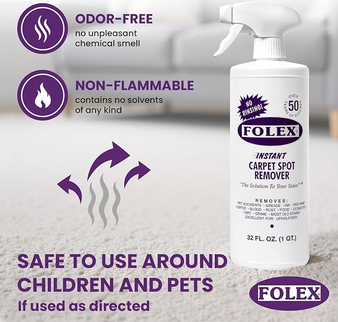 FOLEX Instant Carpet Spot Remover With Reusable Cleaning Cloth (1 Pack + 128 oz Refill)