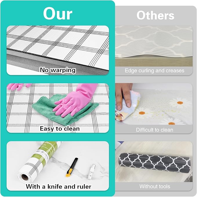 Drawer and Shelf Liner for Kitchen Cabinet,Non-Adhesive Cabinet Liner 12in x 10FT,Waterproof Shelf Paper Non-Slip Mats Cupboard Liners Contact Protect Dresser/Shelves/Table-White Stripes
