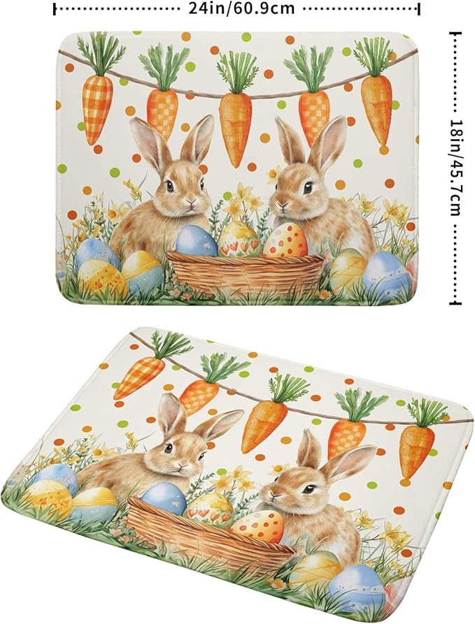 Giwawa Easter Bunny Dish Drying Mat Eggs Carrot Dishes Drainer Pad Absorbent Reversible Dish Rack Mat Protector for Kitchen Countertop 18x24 Inch