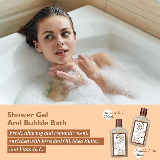 Bath and Body Gift Basket Set for Women - Coconut Vanilla Christmas Gifts for Women, Spa Gift Basket 17-Piece Bath Gift Set Self Care Gifts for Mothers Day, Fathers Day, Birthday Gifts for Her & Him