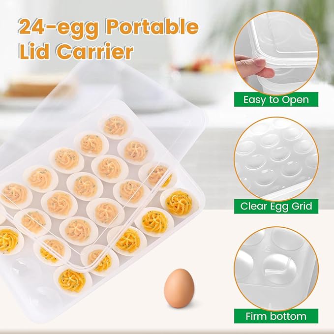 HANSGO Deviled Egg Containers with Lid, Deviled Egg Tray Holder Carrier with Lid for 24 Eggs for Home Party Kitchen Supplies Refrigerator Storage
