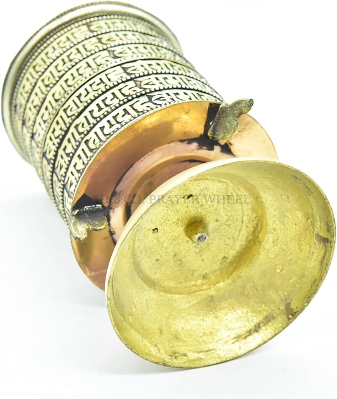 8 Inch Table Top Copper Brass Tibetan Buddhist 6 Line Matra Om mani padme hum Symbols Prayer Wheel
