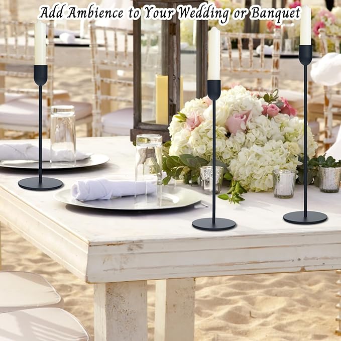 18 PCE Black Candle Holders Set, Vintage Taper & Pillar Candle Sticks for Wedding, Dining Table, Fireplace Mantel, Elegant Home Decor, Housewarming Gift, Festive Centerpiece