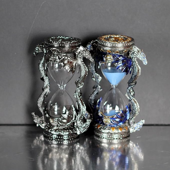 Mythical Fantasy Dragon Sandglass Sand Timer, Gothic Decorative Statue - Unique Vintage Classic Hourglass Timer, Desk Home Decor Gift, 6-inch, Single 15 Minutes (Black Dragon)