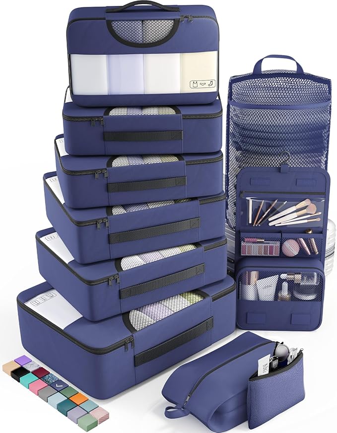 Veken 10 Set Packing Cubes for Travel Essential, Suitcase Organizer Bags in 4 Sizes, Carry-On Luggage Accessories with Large Laundry & Hanging Toiletry Bag, Must-Have for Airplane, Road Trip & Camping