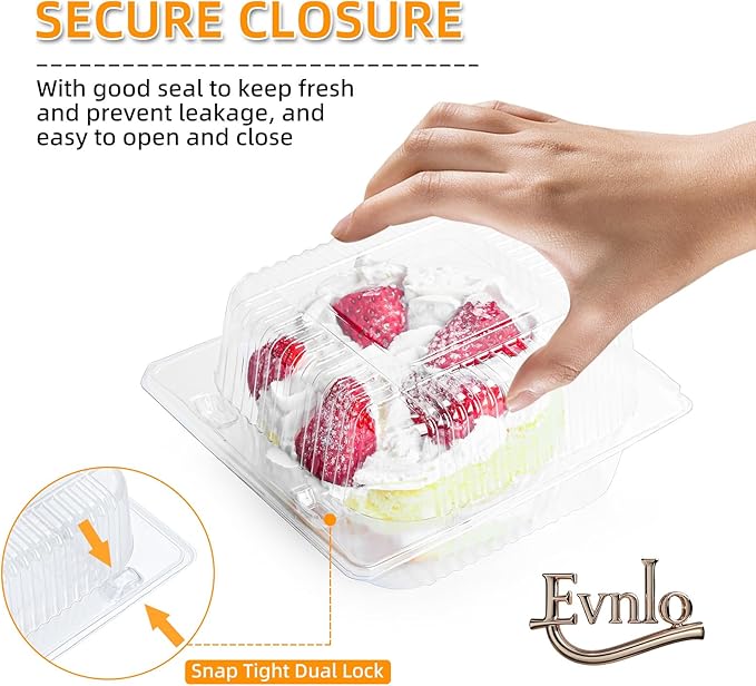 Evnlo 200 Count Clear Plastic Containers with Lids for Food, Thickened Disposable Sandwich Containers Clamshell Boxes for Cake Slice, Dessert, Hamburger, Salad, Pastry, Fruits, Takeout Tray