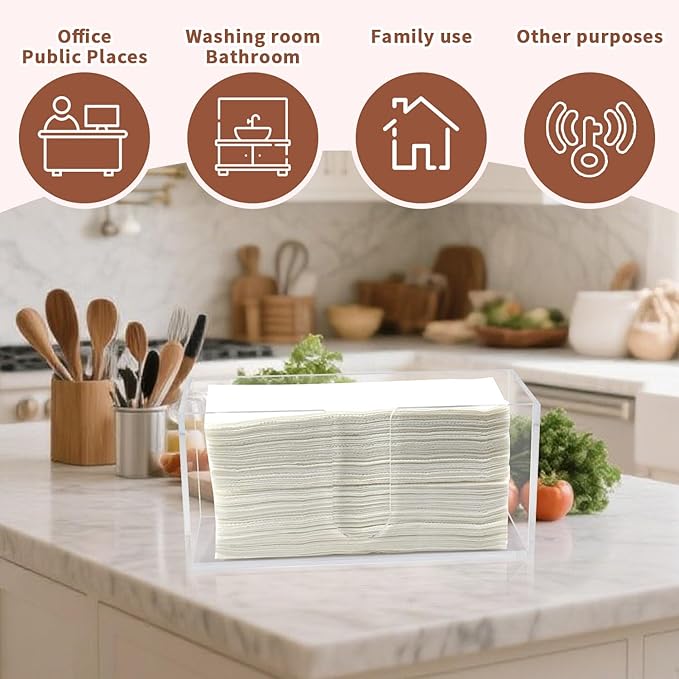 Acrylic Paper Towel Holder Countertop, 5mm Thick Clear C-Fold Z-Fold Trifold Napkin Dispenser, Bathroom & Kitchen Organizer for Multifold Towels (2)