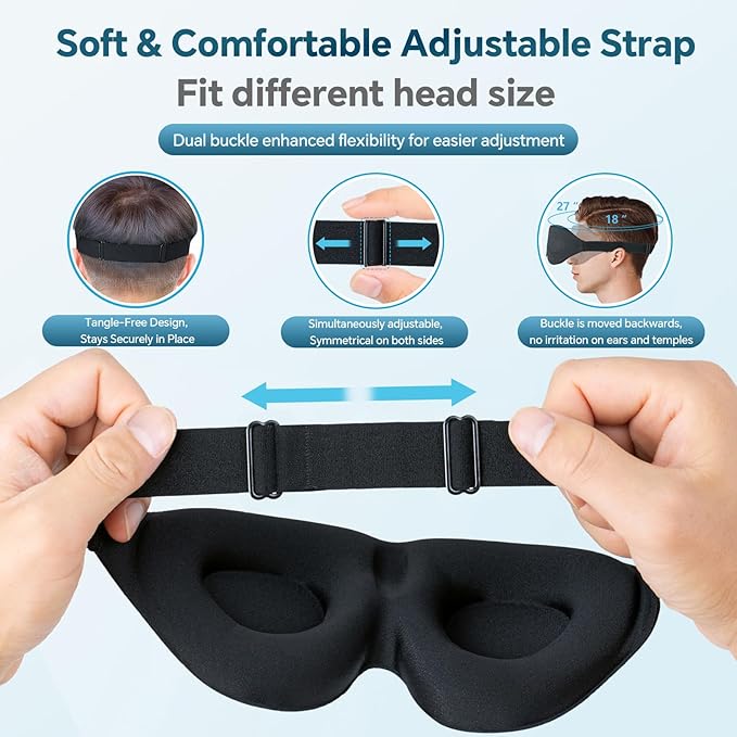 ZGGCD Sleep Mask for Side Sleeper, Light Blocking Sleeping Eye Mask for Women Men, 3D Contoured Cup Night Blindfold, Luxury Eye Cover Eyeshade with Adjustable Strap for Travel, Nap, Black