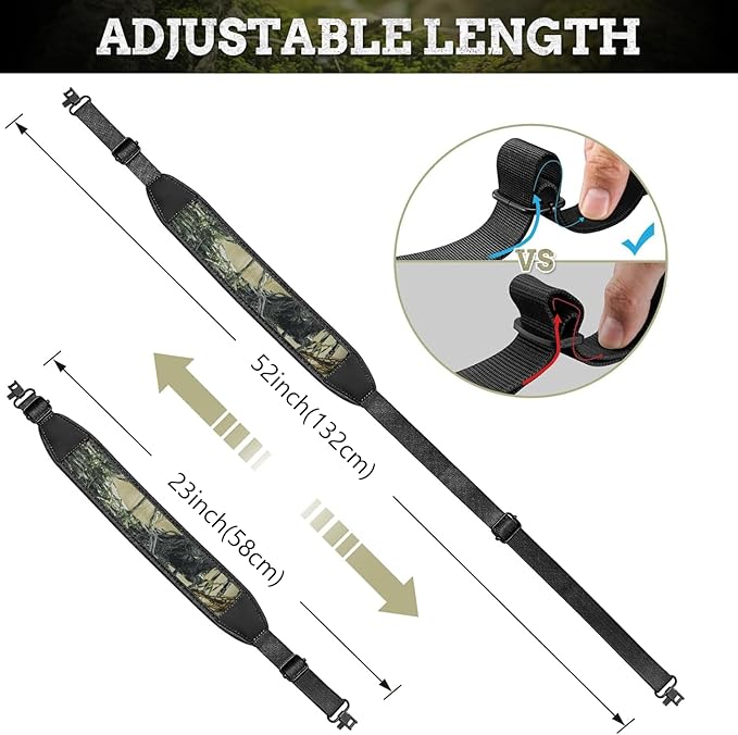 EZshoot Two Point Sling with Swivels, Comfortable Neoprene Padded, Length Adjustable Shoulder Strap for Outdoors