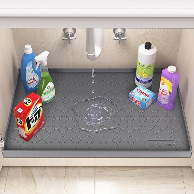 Jin&Bao Waterproof Under Sink Mat 19" x 19", Thick Silicone Mat Cabinet Protector for Kitchen and Bathroom, Shelf Liner, Home Organizer and Storage, Multipurpose Tray for Gadgets and Essentials
