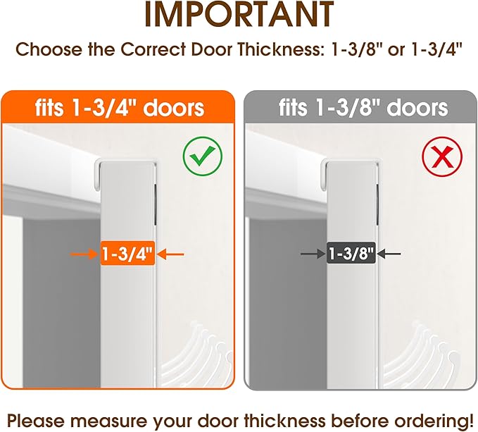 KitchLife Over The Door Hooks Hanger with 7 inches Extended Arms, Fits 1-3/4" Doors, F18U, Bathroom Towel Rack Organization, Thickened 6-Double Hook, Glossy White