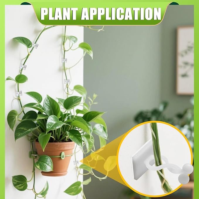 Plant Climbing Wall Fixture Clips, 100Pcs Plant Fixer Self-Adhesive Hooks for Invisible Wall Vines Plant Fixation Plant Vine Traction Garden Vegetable Plant Binding (B-100 Pcs)