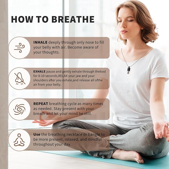 528 Hz Meditation Necklace, Breathing Necklace Frequency Sound Healing Device by Adjusting, Quit Smoking Necklace, The Breathing for Anxiety & Stress Relief Mindfulness (Silver)