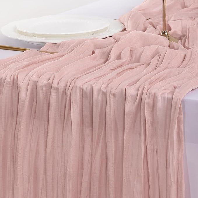 Socomi Pink Cheesecloth Table Runner Summer Boho Rustic Gauze Dusty Pink Farmhouse 120 inch 10FT Cheese Cloth for Wedding Tea Party Baby Shower Birthday Home Decor Holiday Decorations