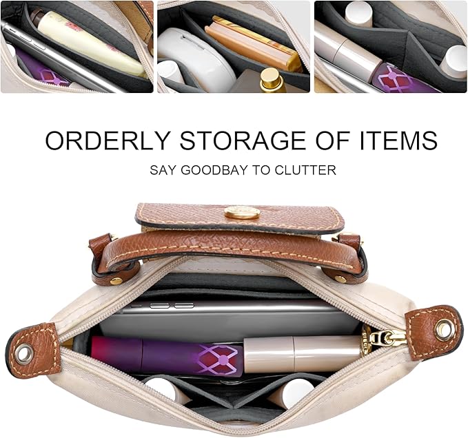 Felt Mini Organizer Insert for Longchamp mini XS Bag, Purse Organizer Insert For Handbag (LightGrey)
