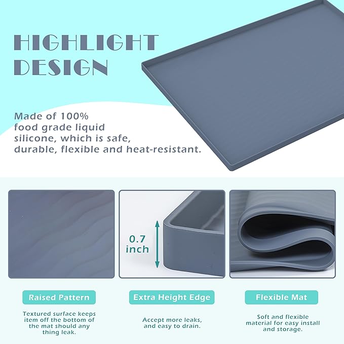 URMONA Waterproof Silicone Under Sink Mat 16'' x 10'' Shelf Liner for Kitchen and Bathroom, Cabinet and Counter Protector, Storage and Organizers, Litter Mat, Pet Cat Puppy Essentials(Beige)
