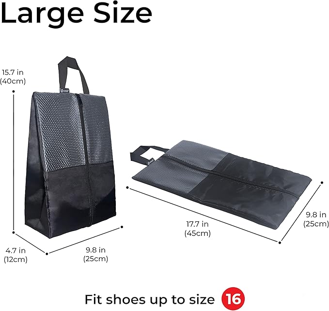 Shoe Bags For Travel, Used For Storage or as a Shoe Travel Bag, Space Saving When Traveling With These Travel Shoe Bags For Packing, Featuring Waterproof Nylon Sneaker Bags. (Black, 2 Pack, Large)
