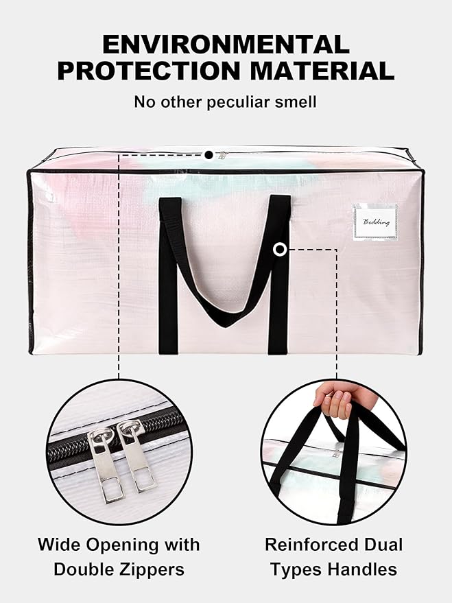HOMESURE Supports 200lbs Heavy Duty Moving Bags - Strong Zipper & Wrap-Around Handles - Water-Resistant Storage Totes, Durable Alternative to Moving Boxes - 12 Pack - Semi-Transparent
