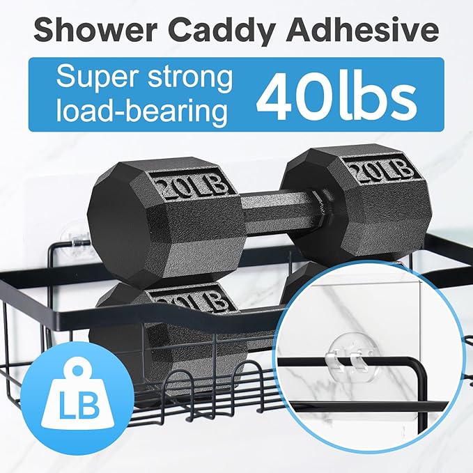 Lsnisni 3 Pack Shower Caddy Adhesive Replacement, Strong Adhesive Hooks for Shower Caddy, Waterproof Adhesive Strips, No Drilling, for Bathroom Storage Shelves and Kitchen Racks