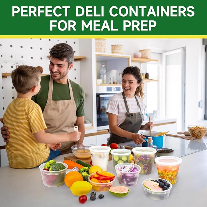 Dealusy 50 Sets of 8 oz Deli Containers with Lids, Leak-Proof BPA-Free Plastic Take Out Bowls, Food Storage Containers for Takeout Meal Prep Storage, Freezer, Microwave & Dishwasher Safe