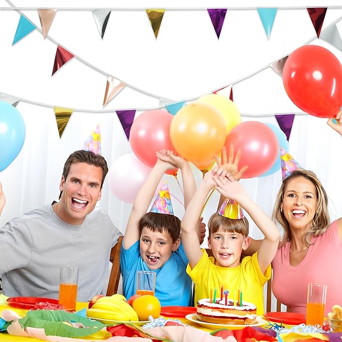 48 Small Flags Metallic Pennant Banner Flags with 6 Colors for Birthday Party Decorations/Classroom/School 9.8ft Long (Colorful)