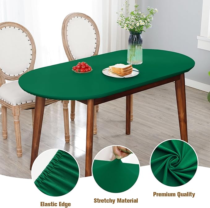 NEWISHER Fitted Oval Tablecloth 48 x 68 Inch Elastic Table Cloth, Stretch Spandex Table Cover Green Washable Polyester Top Cap Cover for Dining Picnic Camping Indoor and Outdoor
