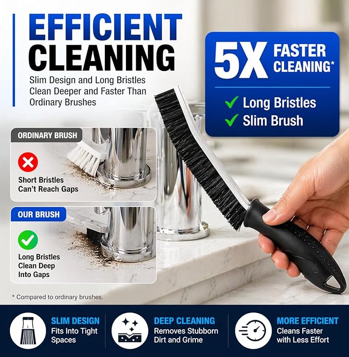 Cadley Cleaning Brush Set of 4, Cleaning Brushes for Household Use, Grout Cleaner Brush with Long Handle, Gap Cleaning Tool, Hard Bristle Brushes for Bathroom, Kitchen & Home Essentials