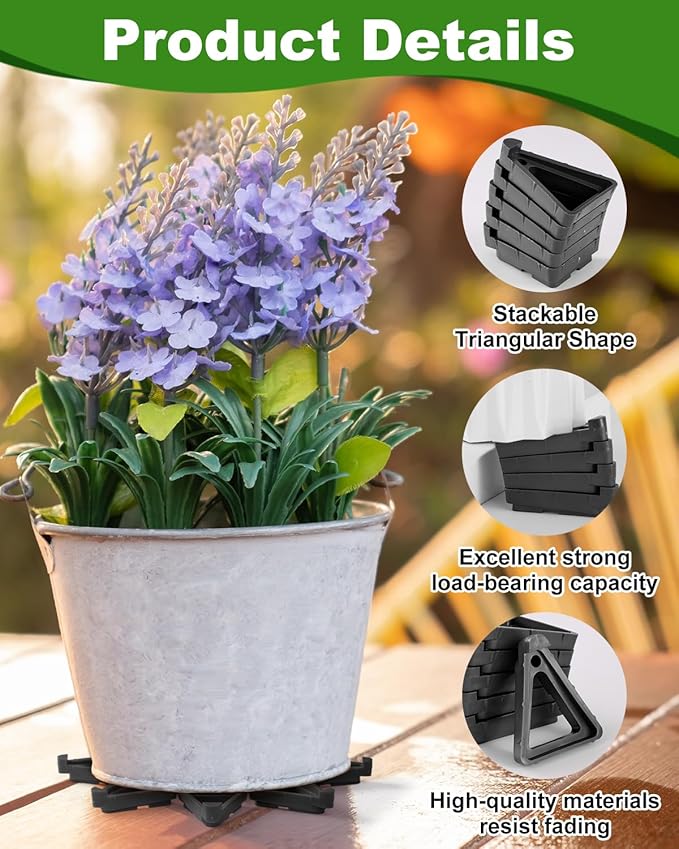 FantasyLife Pot Feet for Outdoor Planters, Invisible Breathable Plant Risers, Moisture-Proof Pot Stands Toes Lifters for Heavy Plants, Stackable Planter Feet for Indoor Outdoor (24pc Black, Large)