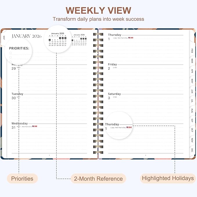 2026 Planner, Weekly and Monthly Calendar Academic Planner, Jan 2026 - Dec 2026, Planning Agenda Book for Desk Accessories and School Supplies - A5 (6.3'' x 8.5'')