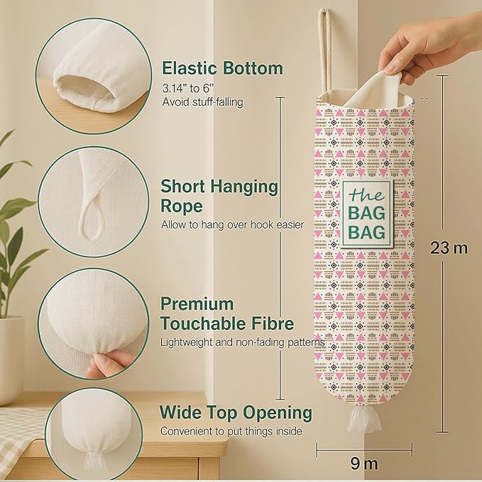 The Bag Bag Grocery Bags Holder, Boho Plastic Bags Holder Organizer For Shopping Sack, Wall Mount Grocery Sack Storage Container Dispensers, Reusable Hanging Plastic Sacks Dispenser