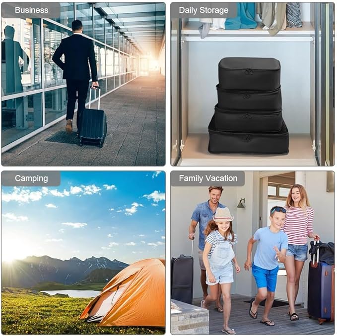 LANSKLBD 6 Set Packing Cubes for Travel, Luggage Organizers with Shoe & Toiletry Bags, Lightweight Suitcase Organizer for Carry-On, Washable Laundry Bags (Black)