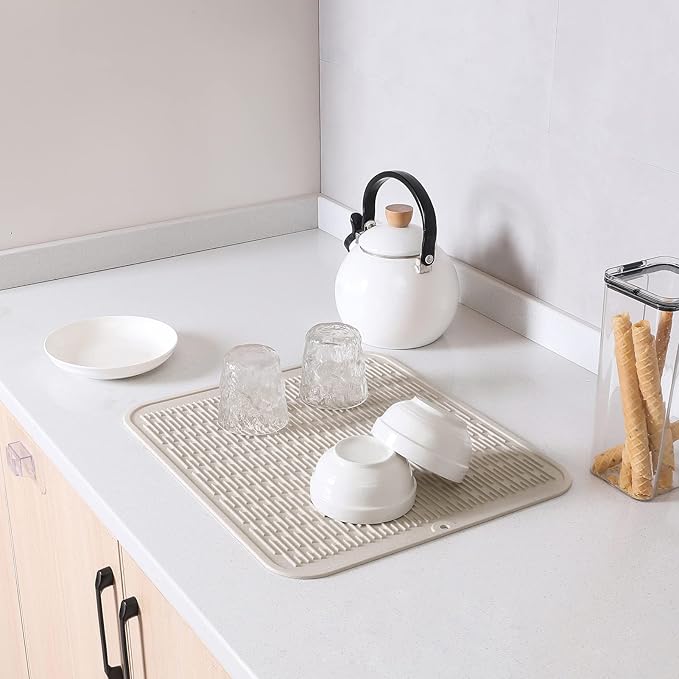 MicoYang Silicone Dish Drying Mat for Multiple Usage,Easy clean,Eco-friendly,Heat-resistant Silicone Mat for Kitchen Counter or Sink,Refrigerator or Drawer Liner Tapioca 2XL 24 inches x 18 inches