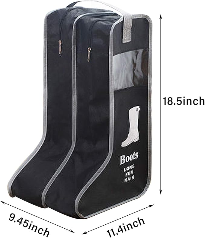 Portable Boot Storage Bags Dust Proof Shoe Bags for Storage,2 Pair Zippered Tall Boots Organizer Protector Bag with Handle for Home and Travel (Black)