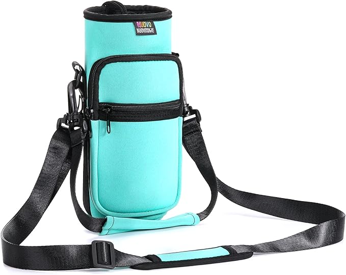 Nuovoware Water Bottle Carrier Bag,25oz/40oz/64oz Bottle Pouch Holder,Adjustable Shoulder Hand Strap 2 Pocket Sling Neoprene Sleeve Sports Accessories for Hiking Travelling Camping