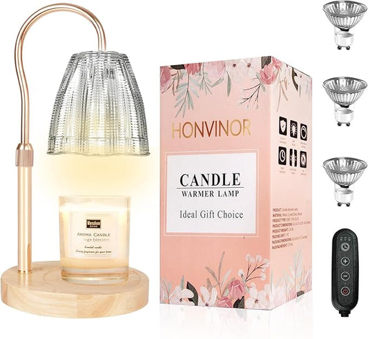 Candle Warmer Lamp with Timer & Dimmer, Candle Warmer Height Adjustable, Fits All Jar Scented Candles, Candle Lamp with 3 Bulbs, Charming Gift for Home Decor