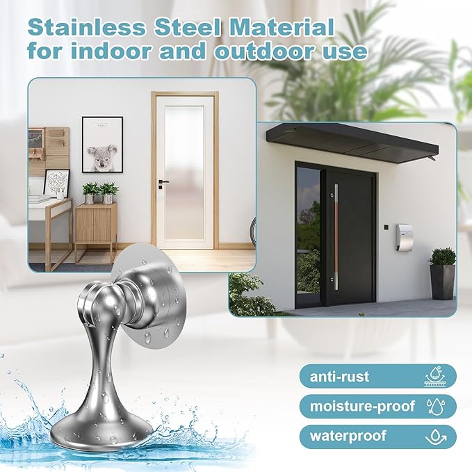 Magnetic Door Stoppers 6 Pack, Stainless Steel Door Stops for Wall and Floor Mounting, Door Holder Keep Door Open, No Drilling Door Stop with 3D Adhesive Tapes, Silver