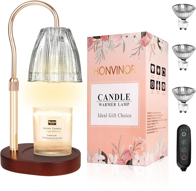 Candle Warmer Lamp with Timer & Dimmer, Candle Warmer Height Adjustable, Fits All Jar Scented Candles, Candle Lamp with 3 Bulbs, Charming Gift for Home Decor