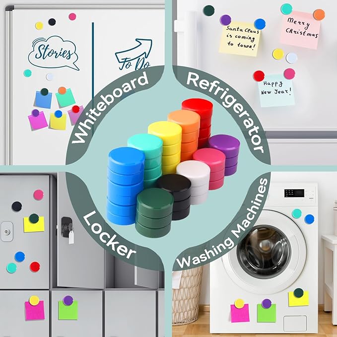 Fridge Magnets, 20PCS 10 Colors Strong Small Heavy Duty Magnets - Mini Round Refrigerator Magnets for Whiteboard Kitchen Office - Cute Decorative Magnet for Locker Classroom Home Organization