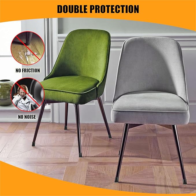 Square Chair Leg Protectors for Hardwood, 16Pcs Silicone Chair Legs Caps to Prevent Floor from Scratches and Reduce Noise, Easy to Move (1.25 Inch Black).