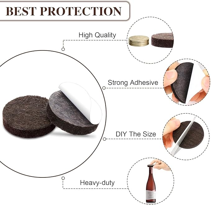 Yelanon Felt Furniture Pads for Hardwood Floors - 80 Pcs Premium Felt Pads for Chair Legs, Floor Protectors for Furniture, Brown & Beige