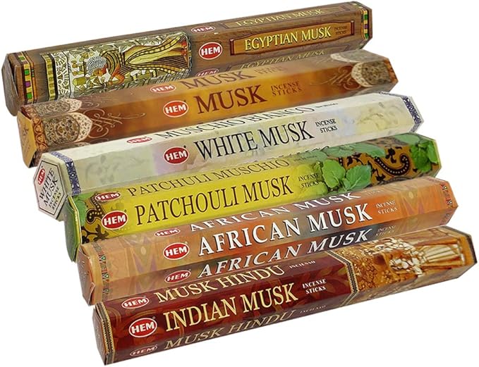 Hem Incense Sticks Variety Pack #17 and Incense Stick Holder Bundle with 6 Musk Fragrances
