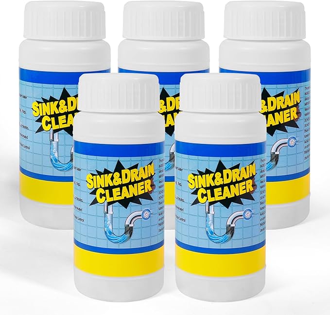 Sink and Drain Cleaner Powder Kit: Fast-Acting Clogged Pipe Opener for Kitchen Bathroom Pipes and Floor Drains - Drain Clog Remover for Routine Home Plumbing Maintenance (5 pack)