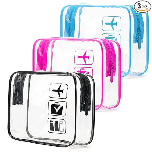 MODENGKONGJIAN TSA Approved Toiletry Bag, 3 Pcs Clear Toiletries Bags Quart Size Travel Makeup Cosmetic Bag for Women Men, Carry on Airport Airline Compliant Bag (Multicolor)