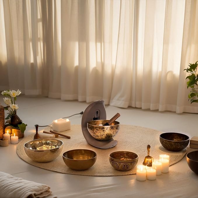 Automatic Singing Bowl for Meditation, Yoga, Mindfulness, Sleep and Energy Healing, Sound Therapy, Handmade in Nepal,Automatic Percussion (Automatic Singing Bowl Set)