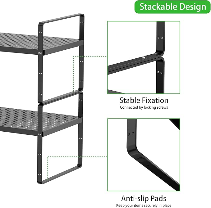 SOFRON Expandable Cabinet Organizer Shelf, Stackable Shelf Riser for Small Kitchen Pantry Desk Cupboard Tabletop Countertop Home Office, Heavy Duty, Black Small 1 Pack