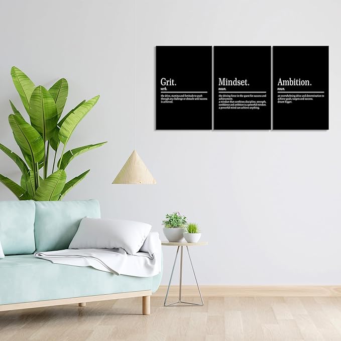 KAWAHONE Motivational Wall Art-Grit Mindset Ambition Wall Decor, Inspirational Canvas Painting Wall Art-Inspiring Entrepreneur Quote Posters Prints for Home and Office