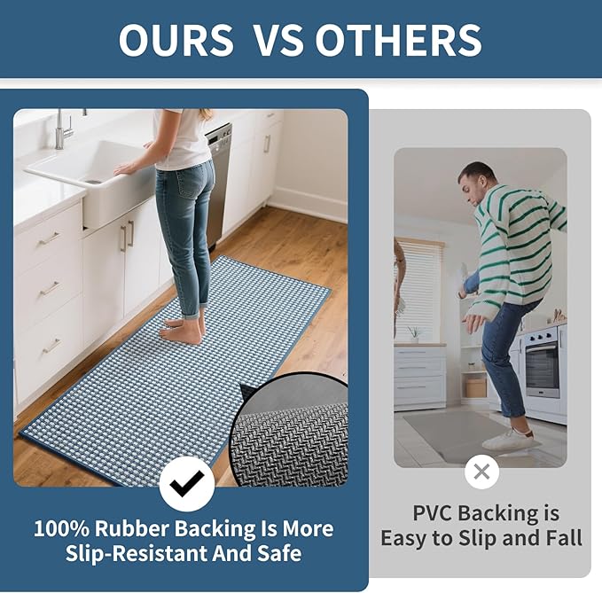 YDKGL Kitchen Runner Rugs Non Slip Washable, Super Absorbent Soft Chenille Braided Kitchen Mats for Floor Rubber Backing Sink Mat Standing Hallway Floor Mat, Easy Clean, Blue 17"x59"