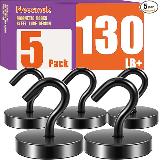 Neosmuk Magnetic Hooks, Cruise Ship Essentials, 130lb+ Heavy Duty Magnetic Hooks for Cruise Cabins, Refrigerator, Grill, Hanging, and Travel | Extra Strong Must-Haves Magnet Hook,Black