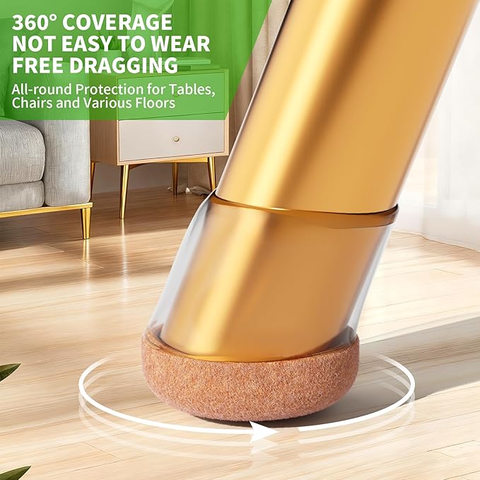 24 PCS Clear Chair Leg Floor Protectors for Hardwood Floors, Round Silicone Caps with Felt Pads for 15-25° Slanted Legs, Barstool Chair Leg Covers to Protect Floors, Anti-Scratch & Noise (Fit: 0.75"-1.05")